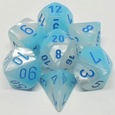 CHX26465 Gemini Pearl Turquoise-White w/Blue Polyhedral 7 Die Set image 0